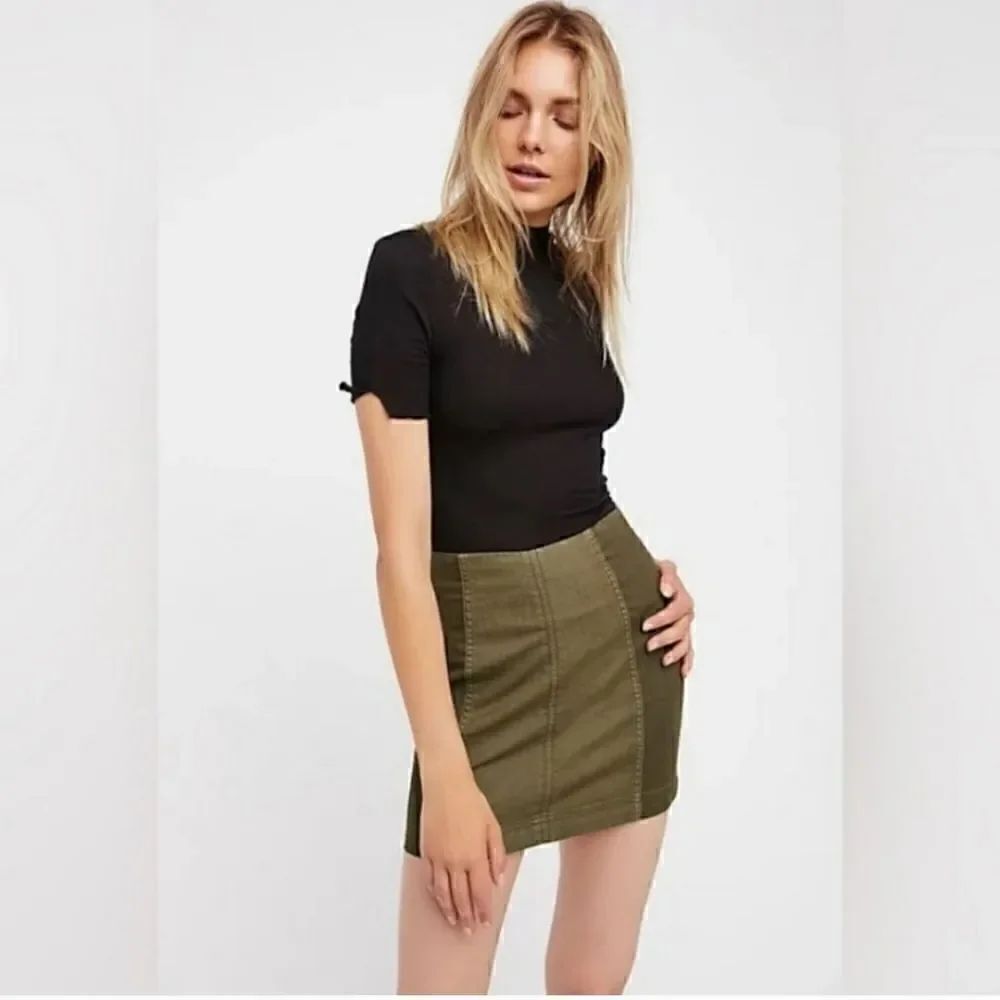 Free People Olive Camo Green Modern Femme Denim Skirt 12